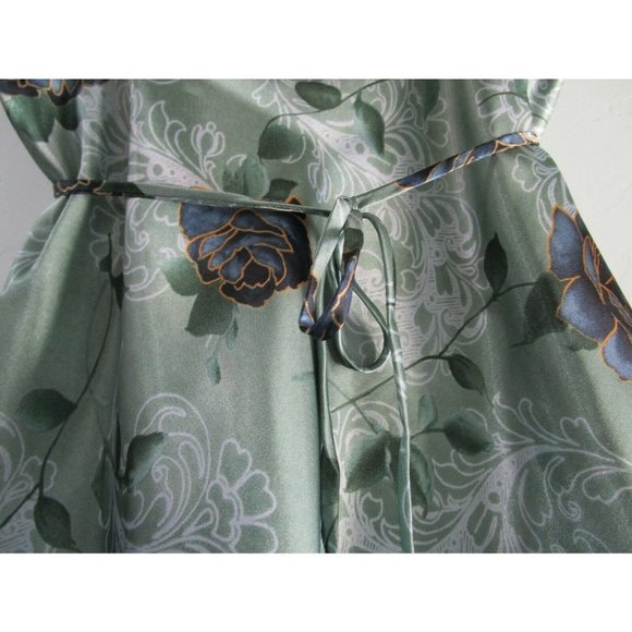 Green Satin Blue Roses Lace Chiffon Trim Negligee Medium Secret Treasures EUC - Picture 7 of 12